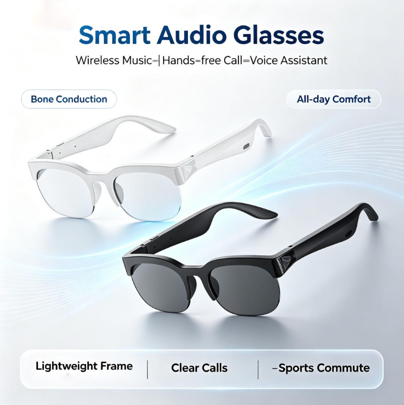 Bone Conduction Sunglasses Sports - 骨伝導スマートオーディオグラス、ワイヤレス音楽、ハンズフリー通話、音声アシスタント、軽量で快適、スポーツや通勤に最適