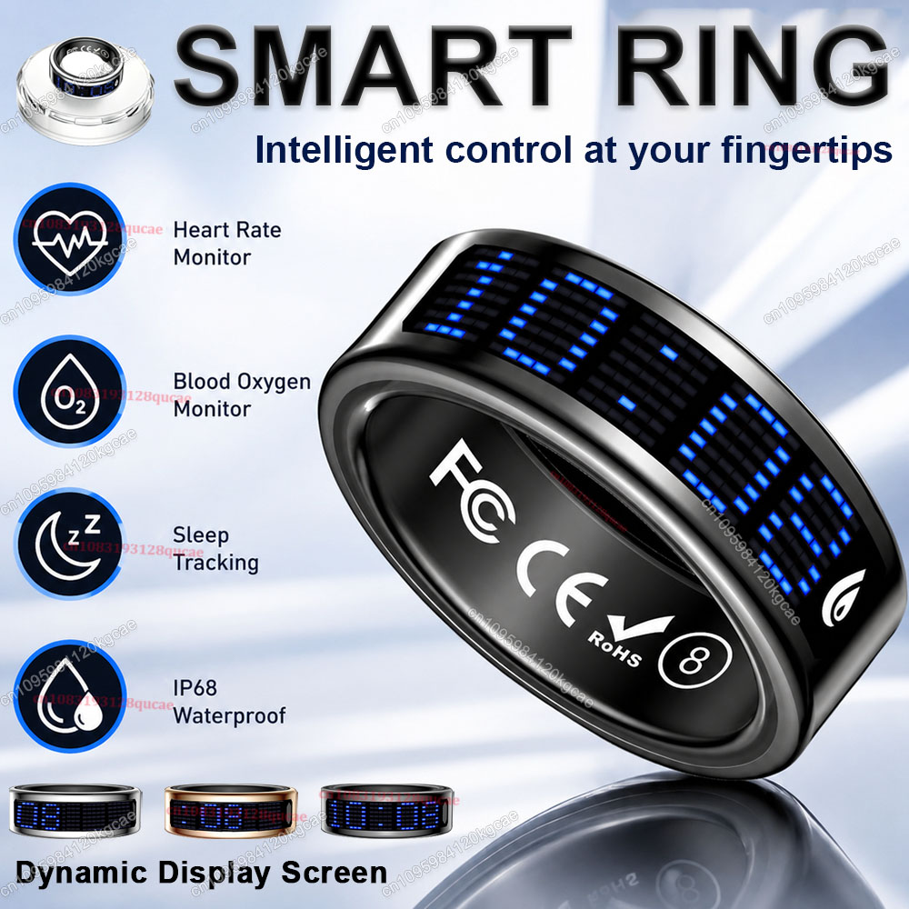 Smart Ring Health Tracker Blood Oxygen - スマートリング ディスプレイ画面 タッチ式着信通知 タスビーフカウンター 健康管理 防水