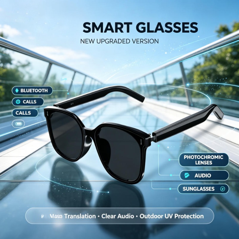 Photochromic Smart Sunglasses Audio - M10C スマートBluetoothグラス、調光レンズ搭載サングラス、ハンズフリー通話機能、紫外線カット、アウトドア用。