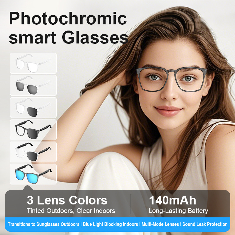 Photochromic Smart Sunglasses Audio - YBA14 AI翻訳スマートグラス 調光機能付きBluetoothハンズフリー通話オーディオ多機能運転用メガネ カメラなし