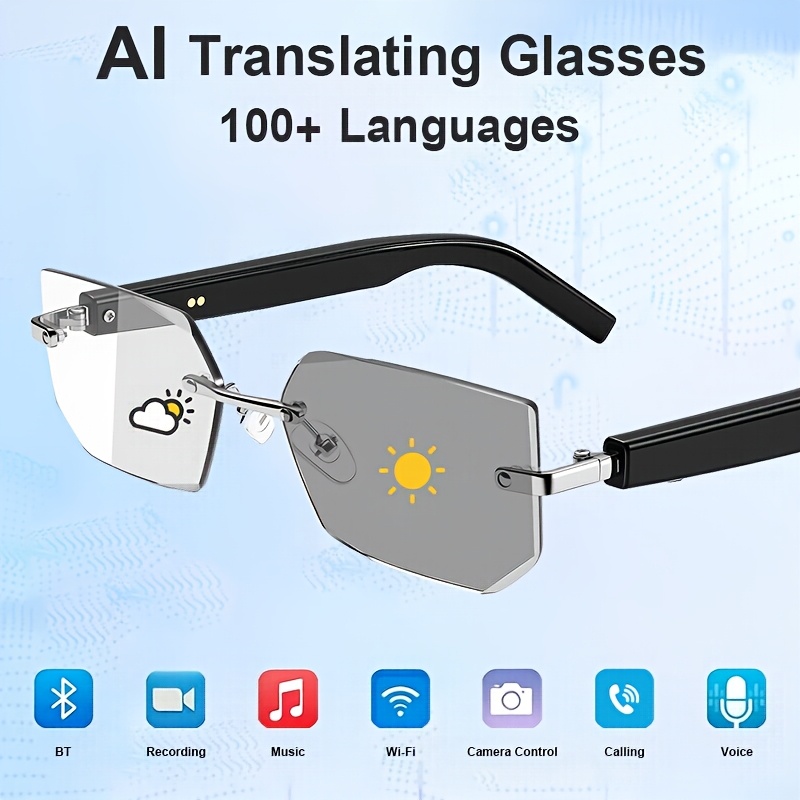 Photochromic Smart Sunglasses Audio - ファッショナブルなスマートオーディオサングラス、調光レンズ搭載Bluetoothサングラス、オープンイヤー内蔵スピーカー、タッチコントロール、ハンズフリー通話、男性と女性向けの音楽再生機能。