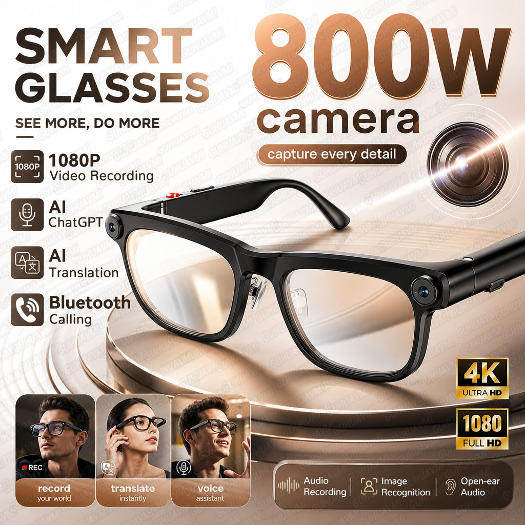 Smart Glasses Camera Video Recording 1080P - 8MPカメラ搭載、4K HDビデオ録画機能付き、リアルタイム翻訳、ChatGPT対応、通話機能付きの最新AIスマートグラス。