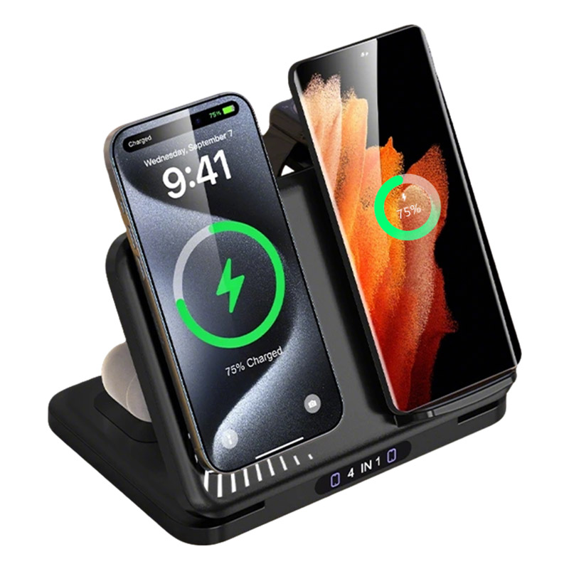 Smart Glasses Magnetic Charging Cable - 4 in 1 デュアルフォン ワイヤレス充電スタンド 磁気急速充電