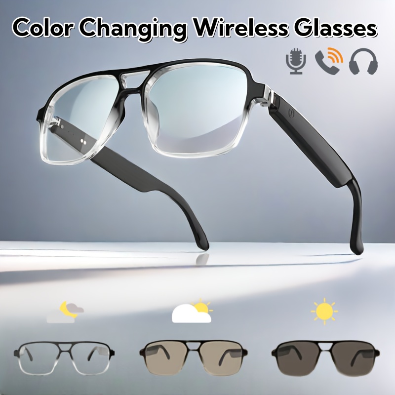 Photochromic Smart Sunglasses Audio - 双橋ワイヤレスオーディオスマートグラス、ブルーライトとUVカット機能付き調光サングラス、音楽用内蔵スピーカー、ハンズフリー通話＆音声アシスタント、男女兼用デイリーアイウェア
