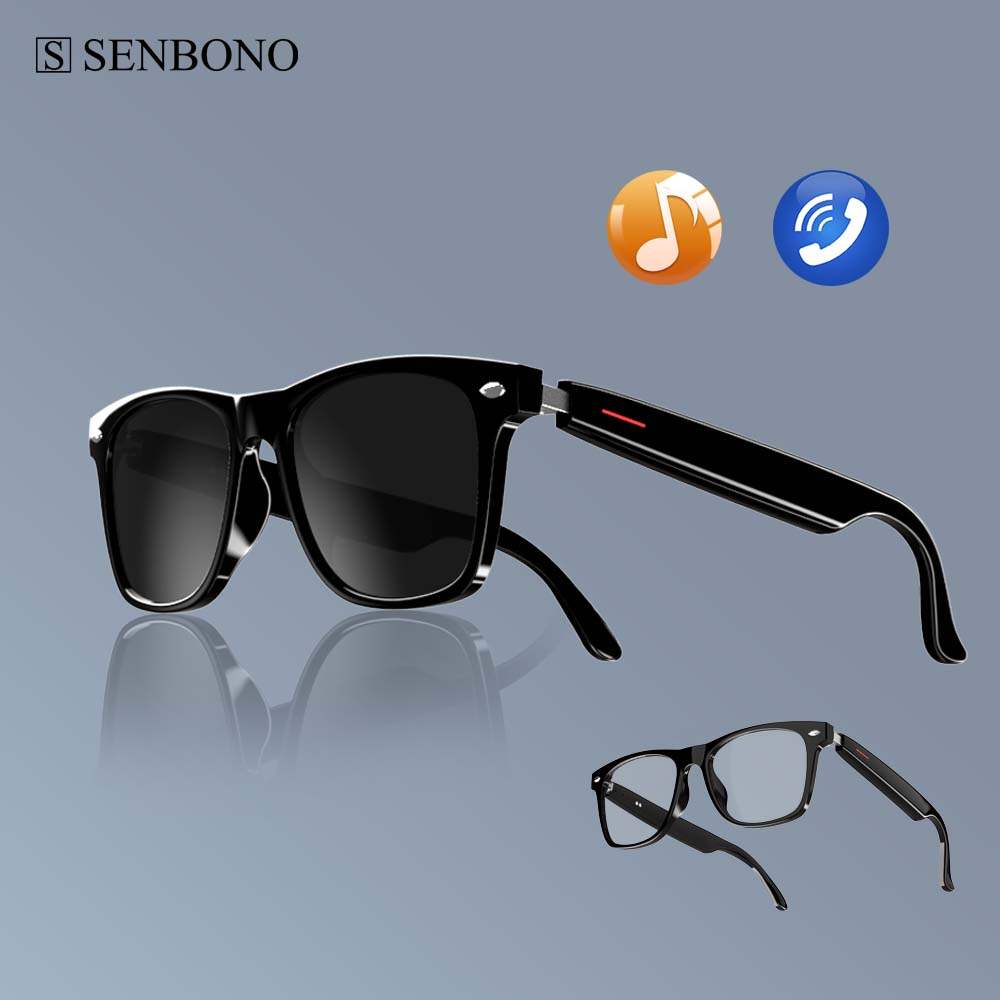 Smart Audio Glasses Bluetooth Polarized - SENBONO E13 スマートグラス:ブルーライトフィルター偏光サングラスレンズオーディオ内蔵マイク&スピーカータッチ&音声アシスタント