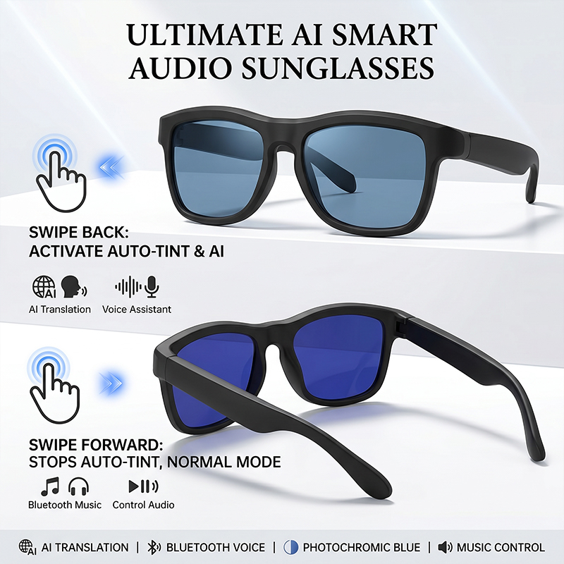 Photochromic Smart Sunglasses Audio - AI翻訳スマートタッチ自動調光サングラス 男女兼用 Bluetooth音声アシスタント制御 音楽オーディオグラス