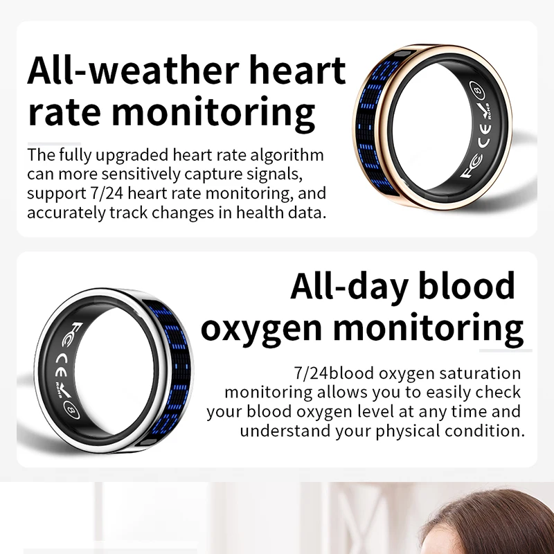 新型スマートリング ブルーLEDディスプレイ 健康モニタリン - Smart Ring Health Tracker Blood Oxygen のレビューと価格