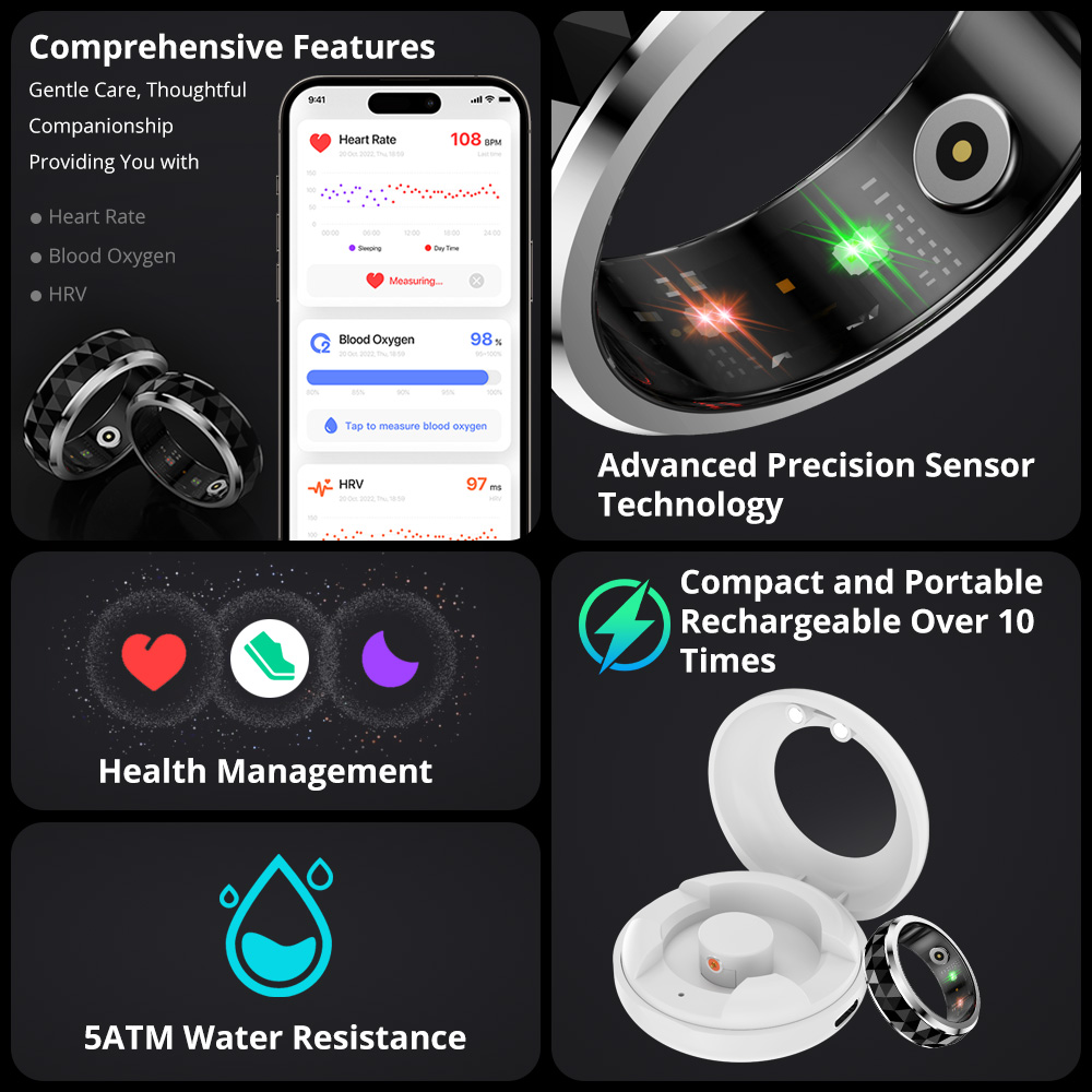 男性用スマートフィジェットスピナー,不安を和らげるリング,充 - Smart Ring Health Tracker Blood Oxygen のレビューと価格