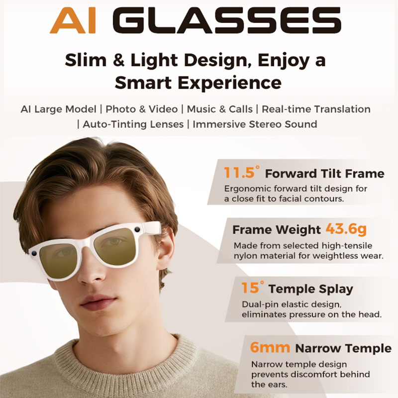 新型800WスマートグラスAI翻訳機、写真・動画撮影、音楽再 - Smart Glasses Camera Video Recording 1080P のレビューと価格