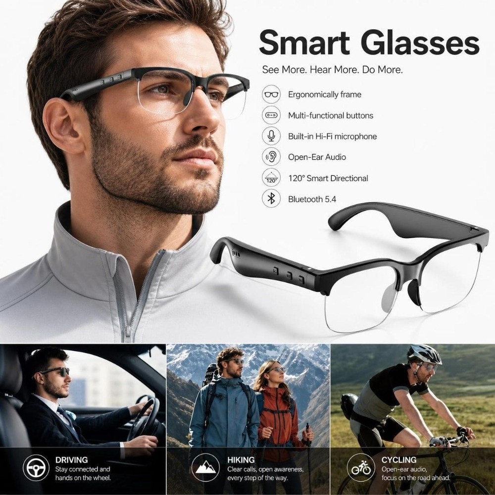 ワイヤレスイヤホン スマートグラス オープンイヤーデザイン  - Smart Audio Glasses Touch Control のレビューと価格
