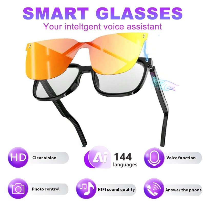 ワイヤレスAIスマート翻訳メガネ、100以上の言語に対応した - Blue Light Blocking Smart Audio Glasses のレビューと価格