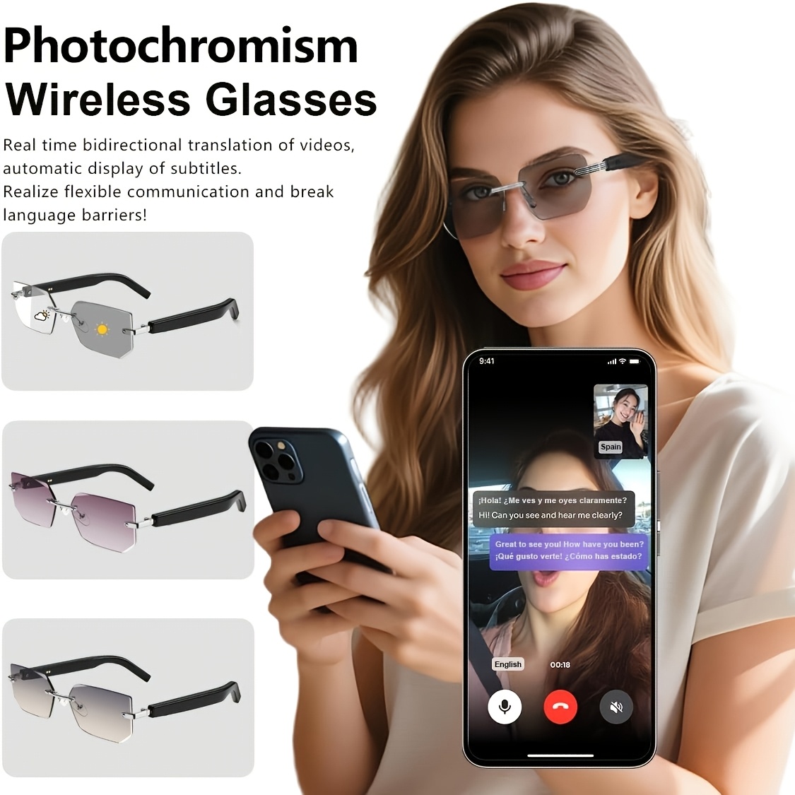 スタイリッシュなBluetoothサングラス、カップル用サン - Smart Sunglasses Open Ear Music Calls のレビューと価格