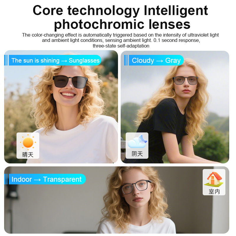 YBA14 AI翻訳スマートグラス 調光機能付きBlueto - Photochromic Smart Sunglasses Audio のレビューと価格