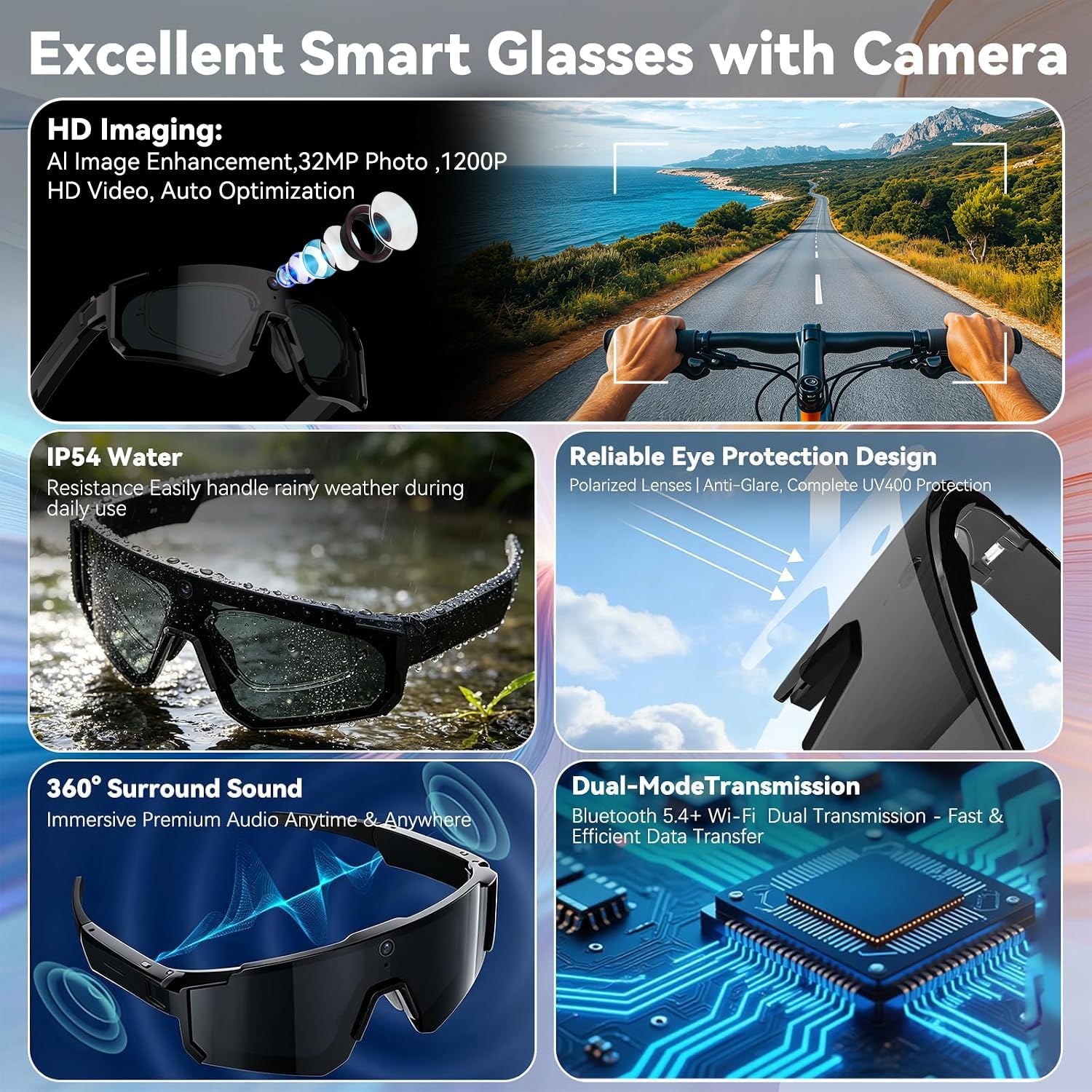 新しい AI スマートグラス カメラ付き 1200P ビデオ - Smart Glasses Camera Video Recording 1080P のレビューと価格
