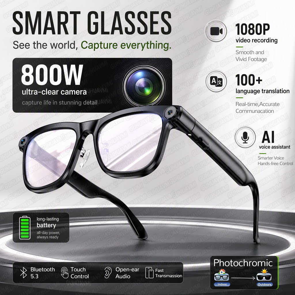 最新の高性能スマートグラス。8MPカメラ、4K動画、リアルタ - Smart Glasses Camera Video Recording 1080P のレビューと価格