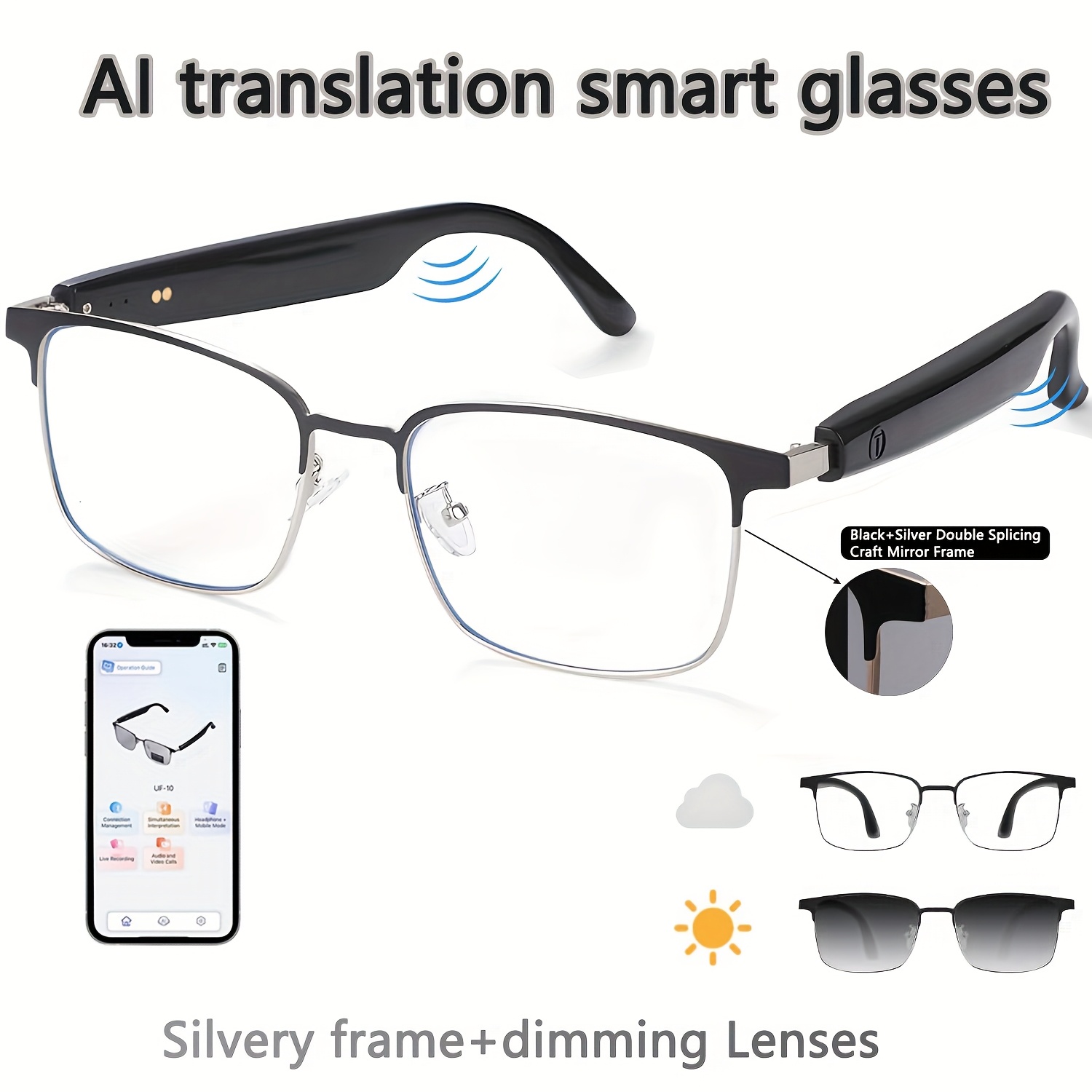 AI搭載のユニセックススマートグラス、調光レンズ、Bluet - Photochromic Smart Sunglasses Audio のレビューと価格