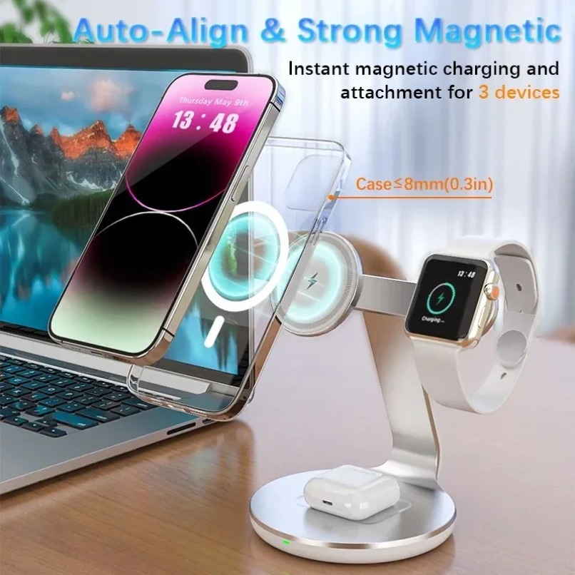 3in1ワイヤレス充電スタンド 360度回転 3つの充電ポー - Smart Glasses Magnetic Charging Cable のレビューと価格