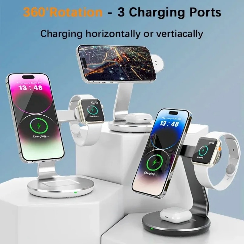 3in1ワイヤレス充電スタンド 360度回転 3つの充電ポー - Smart Glasses Magnetic Charging Cable のレビューと価格
