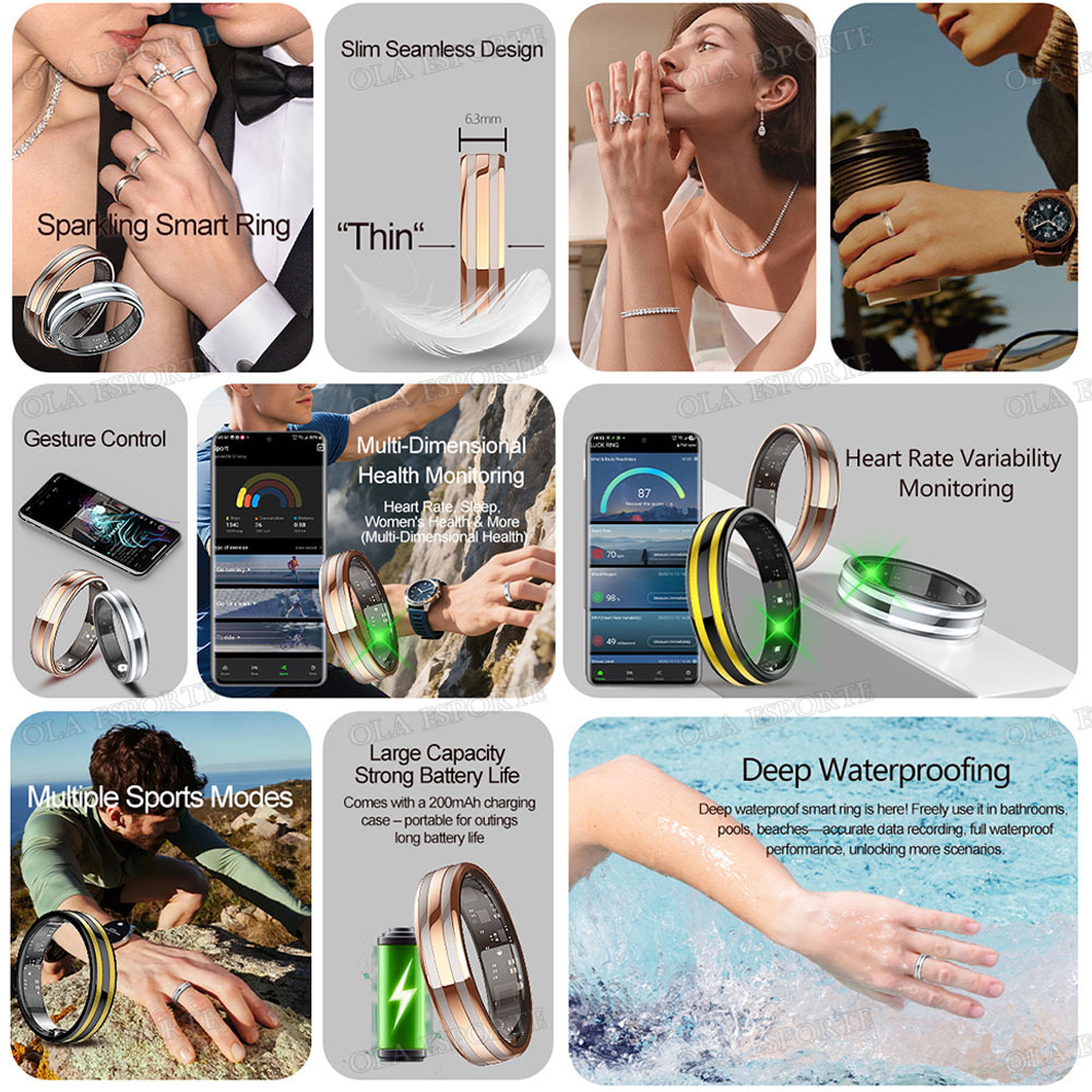 ジェスチャー感知スマートリング、屋外防水仕様、リアル心拍変動 - Smart Ring Health Tracker Blood Oxygen のレビューと価格