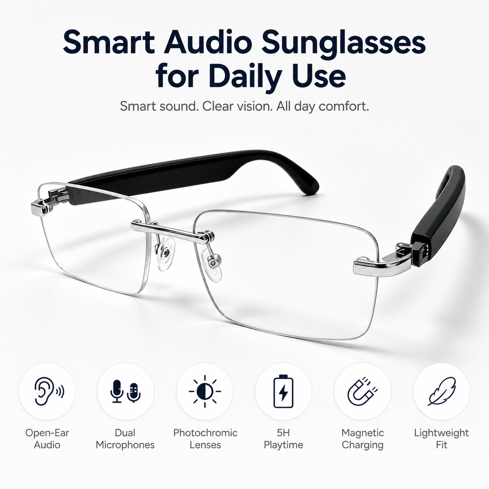 Bluetoothスマートサングラス、調光スマートグラス、通 - Smart Sunglasses Open Ear Music Calls のレビューと価格