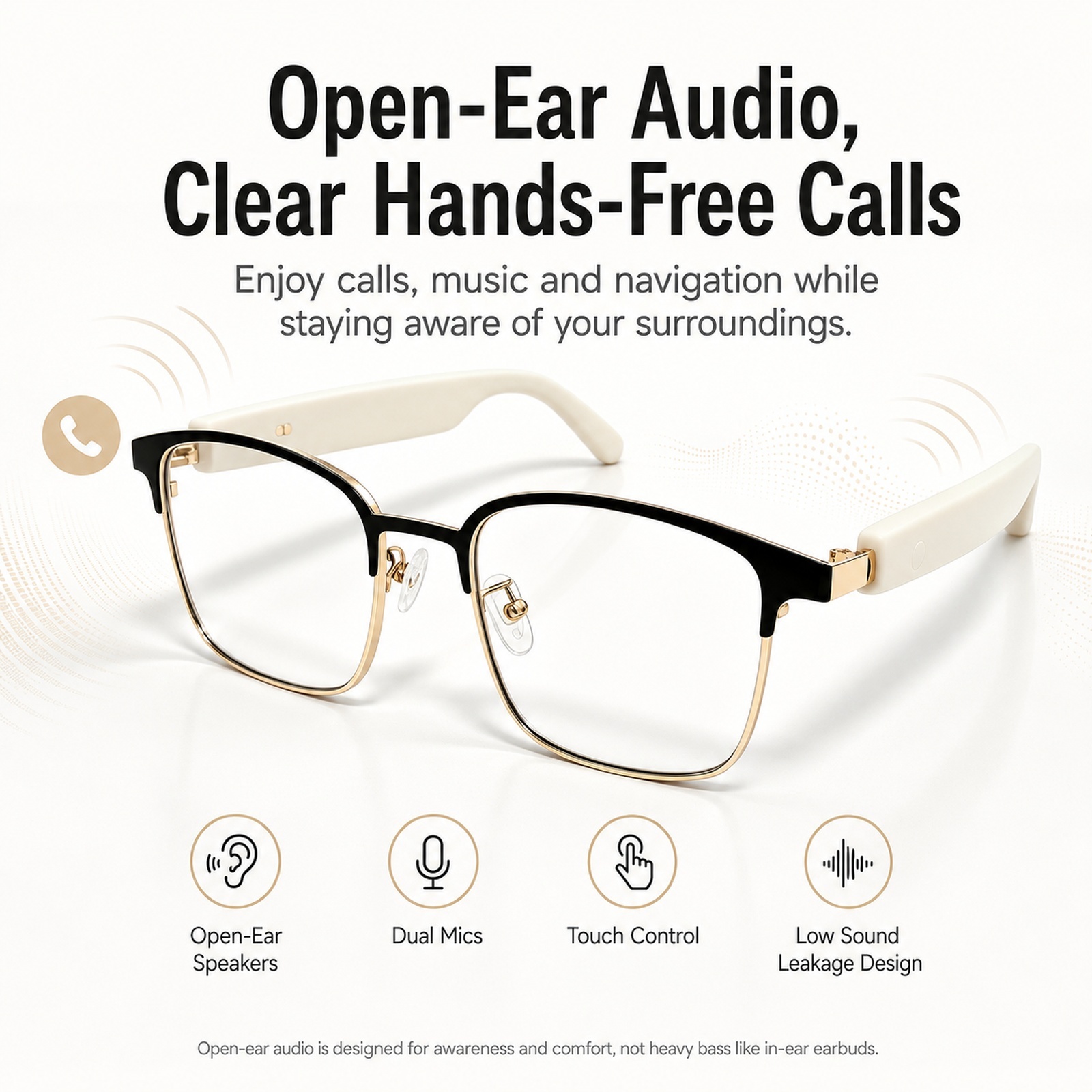 オフィスや運転用のオープンイヤーBluetoothメガネ、調 - Smart Sunglasses Open Ear Music Calls のレビューと価格