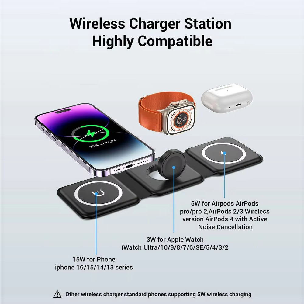 3-in-1 磁気折りたたみ式ワイヤレス充電器、15W急速充 - Smart Glasses Magnetic Charging Cable のレビューと価格