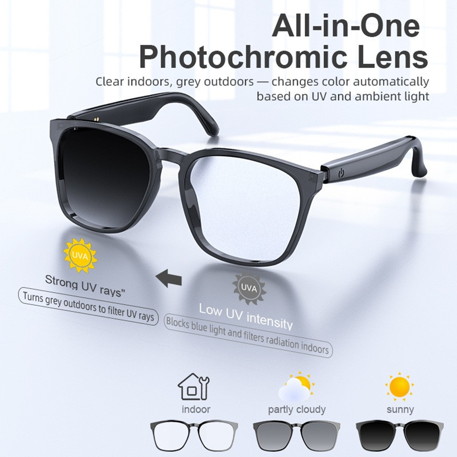 AI翻訳スマートグラス Bluetooth通話対応サングラス - Photochromic Smart Sunglasses Audio のレビューと価格