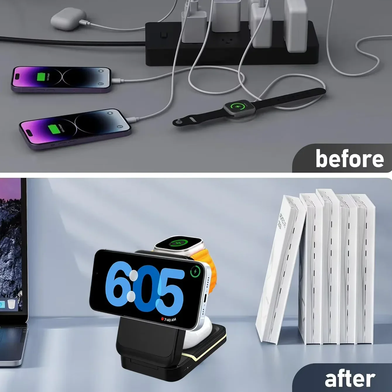 3 in 1 磁気折りたたみ式トラベル高速ワイヤレス充電スタ - Smart Glasses Magnetic Charging Cable のレビューと価格