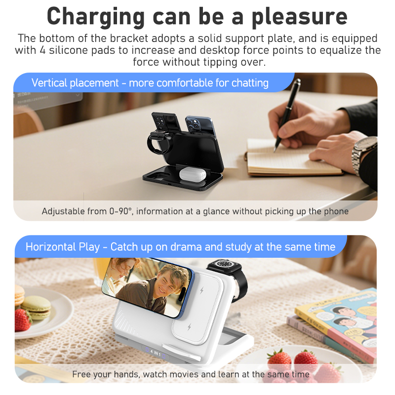 4 in 1 デュアルフォン ワイヤレス充電スタンド 磁気急 - Smart Glasses Magnetic Charging Cable のレビューと価格