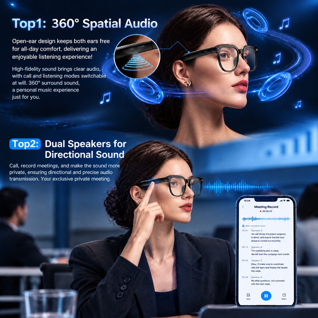 最新のAI搭載スマートグラス。ChatGPT対応、写真撮影、 - Smart Glasses Camera Video Recording 1080P のレビューと価格