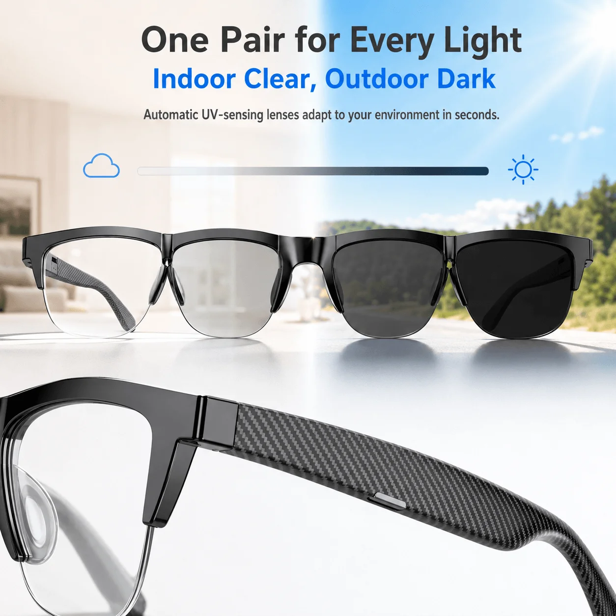 スマートオーディオグラス Bluetooth 5.4 調光レ - Photochromic Smart Sunglasses Audio のレビューと価格