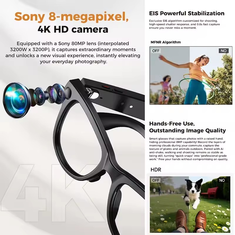 新型800W 4K HDカメラ搭載スマートグラス メンズ 3 - Smart Glasses Camera Video Recording 1080P のレビューと価格