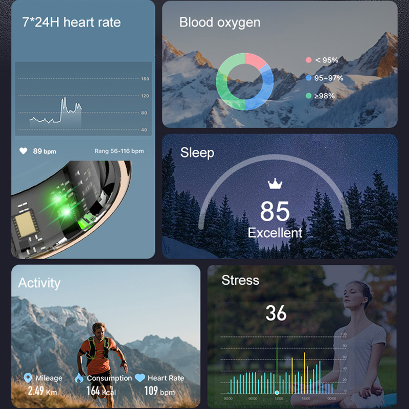 AMZMAX R11C 表示画面スマートリング男性女性、ジェ - Smart Ring Health Tracker Blood Oxygen のレビューと価格